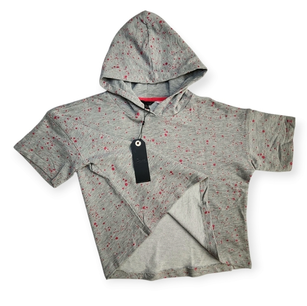 NWT Girls Crop Tops -Hoodie Gray Pink Speckled Size L Oversized Coupe Collection - Picture 1 of 9